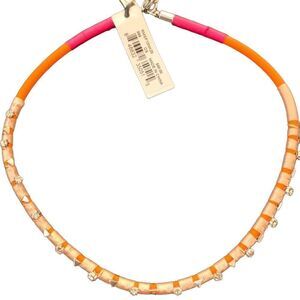 Rebecca Minkoff Handmade Orange & Pink Crystal Cord Choker Necklace Neon